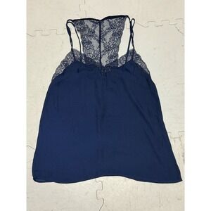 Women's Mango Lace Strappy Navy Cami/Tank‎ Button Detail On Back Medium
